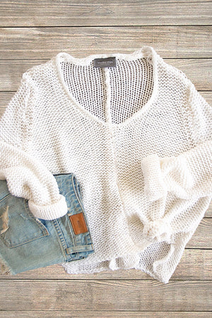 Maui V Neck Sweater. White