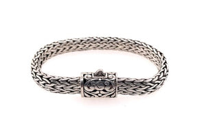
            
                Load image into Gallery viewer, Large Handwoven Sterling Silver Bracelet with Byzantine Cutout Design - Accent&amp;#39;s Novato
            
        