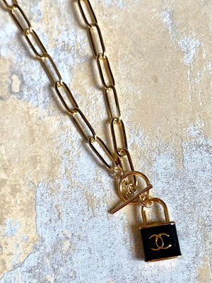 Chanel or LV Lock/ Pearl Toggle Necklace