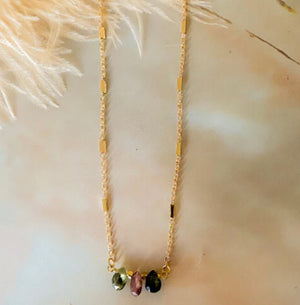 Triple Stone Necklace Watermelon Tourmaline