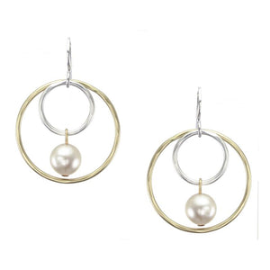 Medium Wire Rings with Cream Pearl Drop Earring