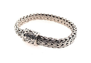 Medium Handwoven Sterling Silver Bracelet with Byzantine Cutout Design - Accent's Novato