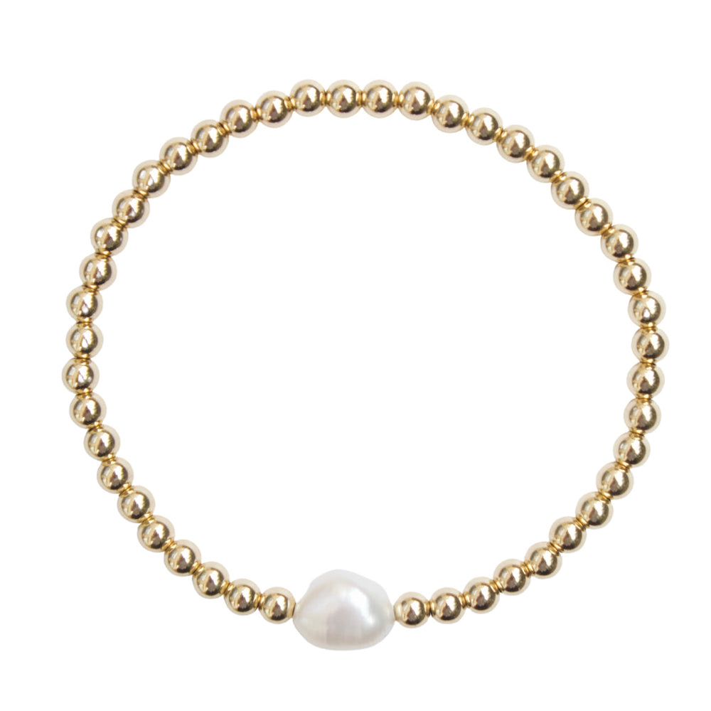 Gold beaded bracelet with 1 large freshwater pearl