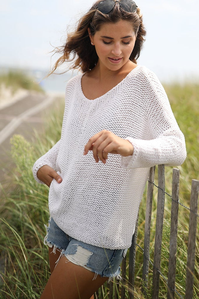 
            
                Load image into Gallery viewer, Maui V Neck Sweater. White
            
        