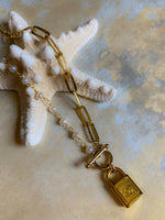 Chanel or LV Lock/ Pearl Toggle Necklace