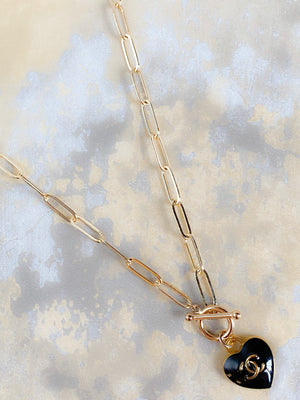 Large Gold filled link necklace with Vintage Chanel Charm