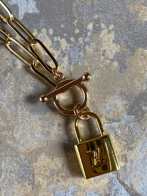 Chanel or LV Lock/ Pearl Toggle Necklace