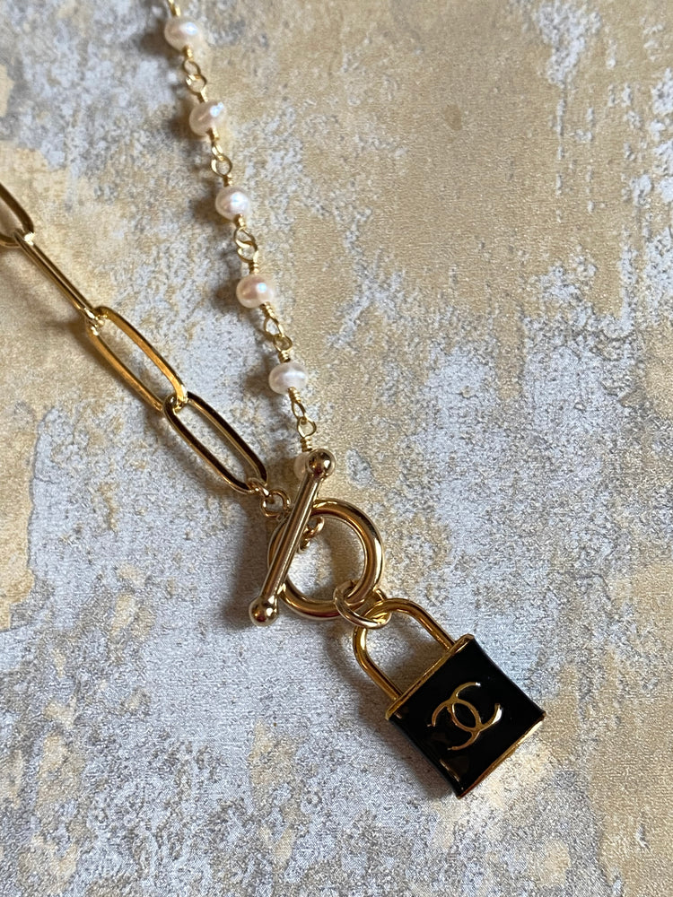 Large Gold filled link necklace with Vintage Chanel Charm