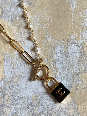 Large Gold filled link necklace with Vintage Chanel Charm