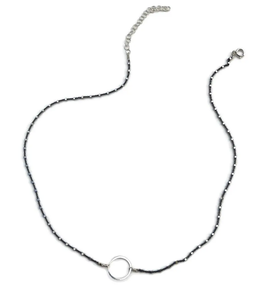 Oxidized Tiny Circle Necklace-silver - Accent's Novato