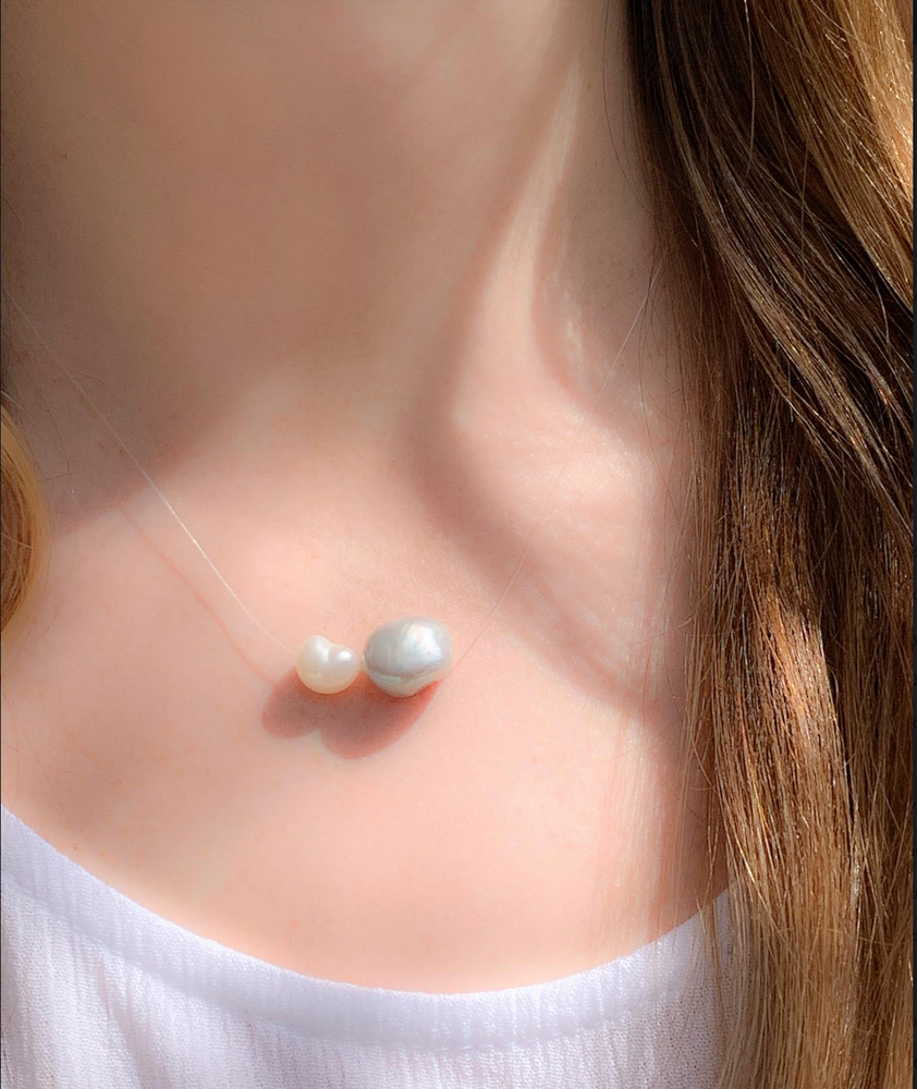 Floating Double Pearl Necklace - Accent's Novato