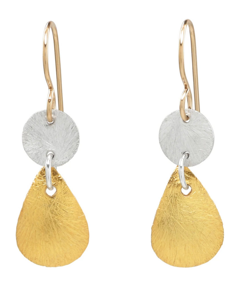 
            
                Load image into Gallery viewer, Brushed Silver/Gold Pear Drop Earring - Accent&amp;#39;s Novato
            
        